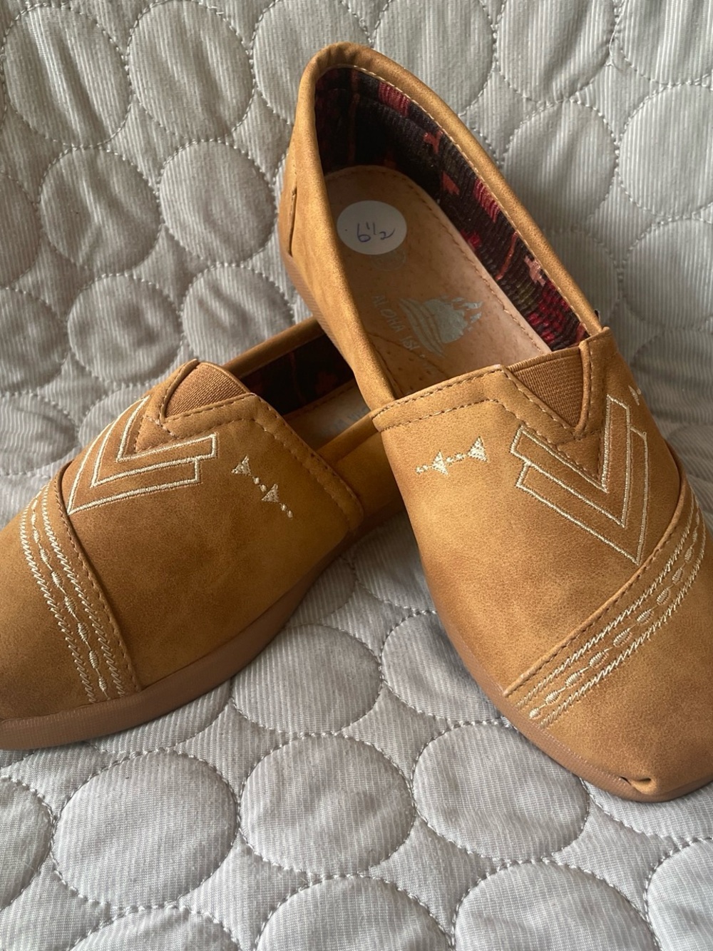 Aloha Island Tan Slip-On Flats with White Stitching